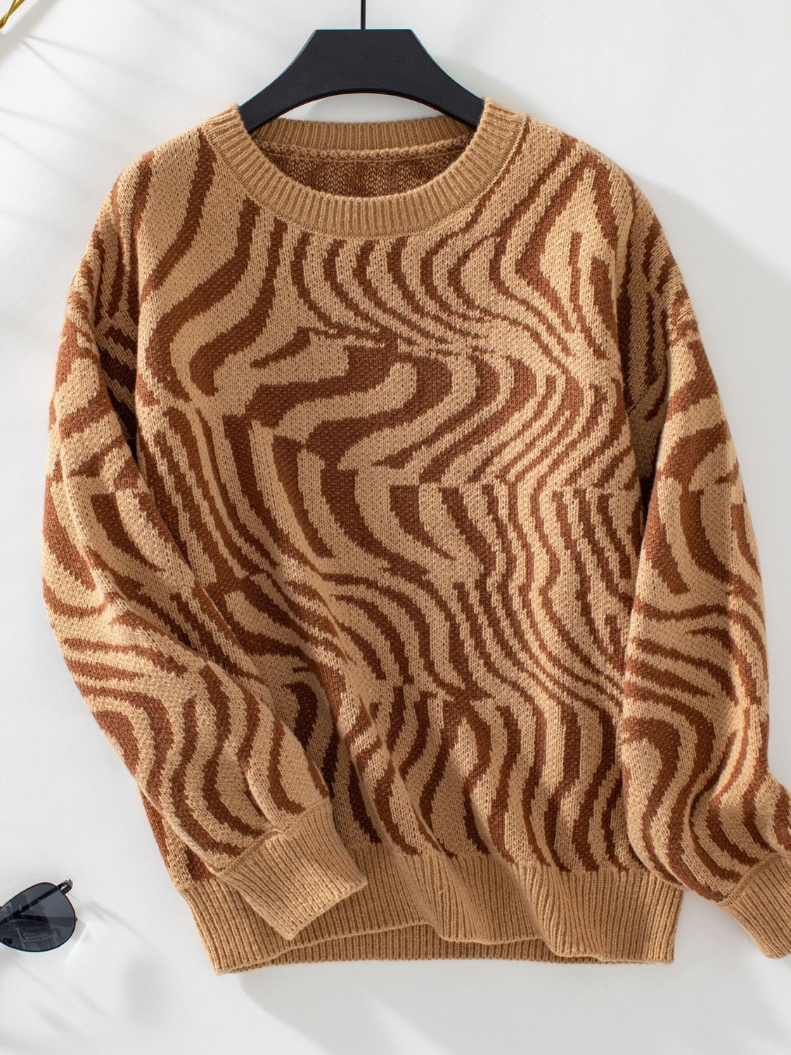 Geometric Round Neck Long Sleeve Sweater - Charming Charlie