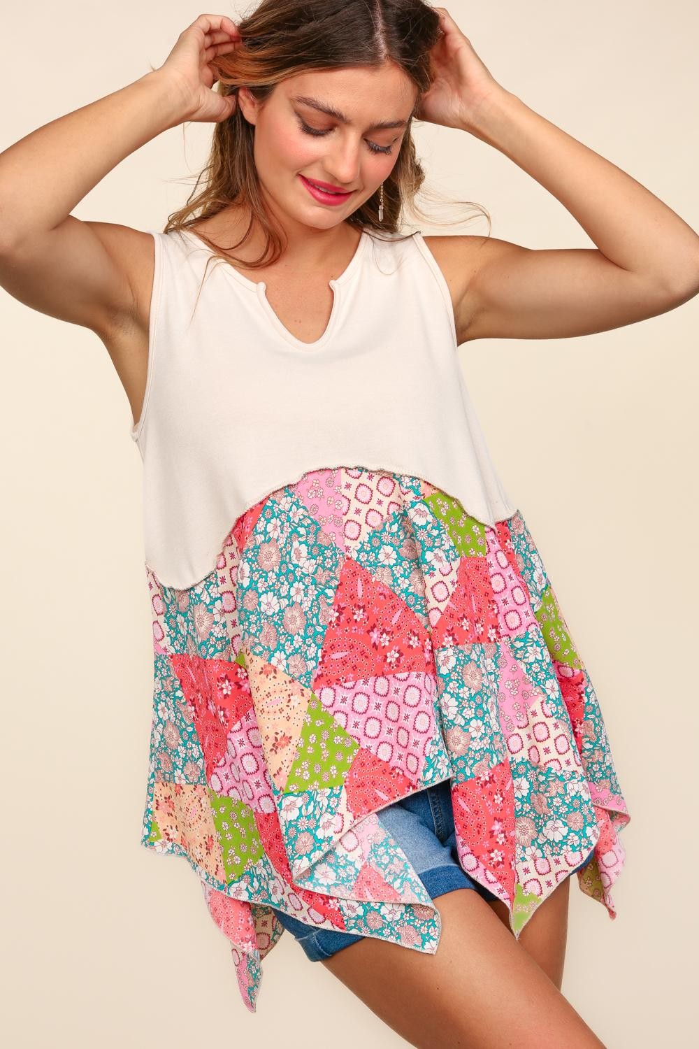 Haptics Full Size Patchwork Shark Bite Color Block Tank - Charming Charlie