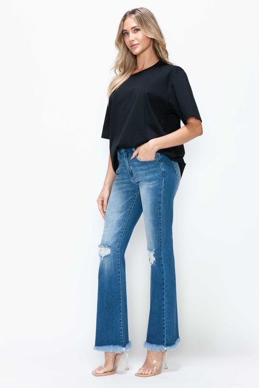 bytos Full Size Raw Hem Distressed High Rise Bootcut Jeans - Charming Charlie