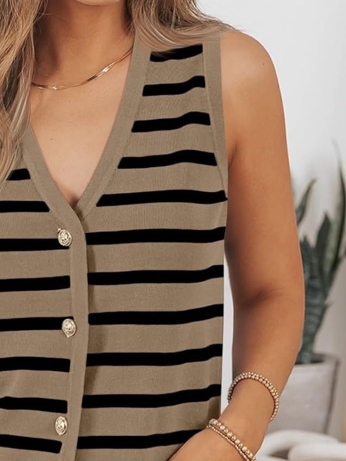 Striped V-Neck Knit Vest - Charming Charlie