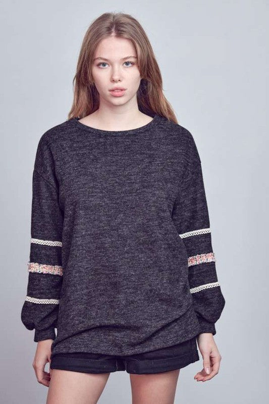 SLEEVE WITH TWEED TRIM TUNIC - Charming Charlie
