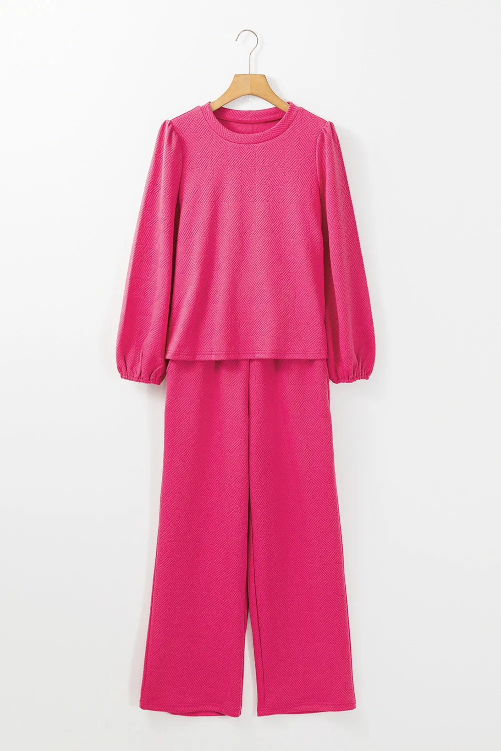 Round Neck Long Sleeve Top and Pants Set - Charming Charlie