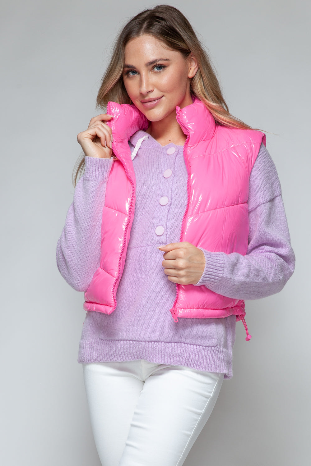 Snobbish Zip Up Turtleneck Shiny Quilted Vest - Charming Charlie