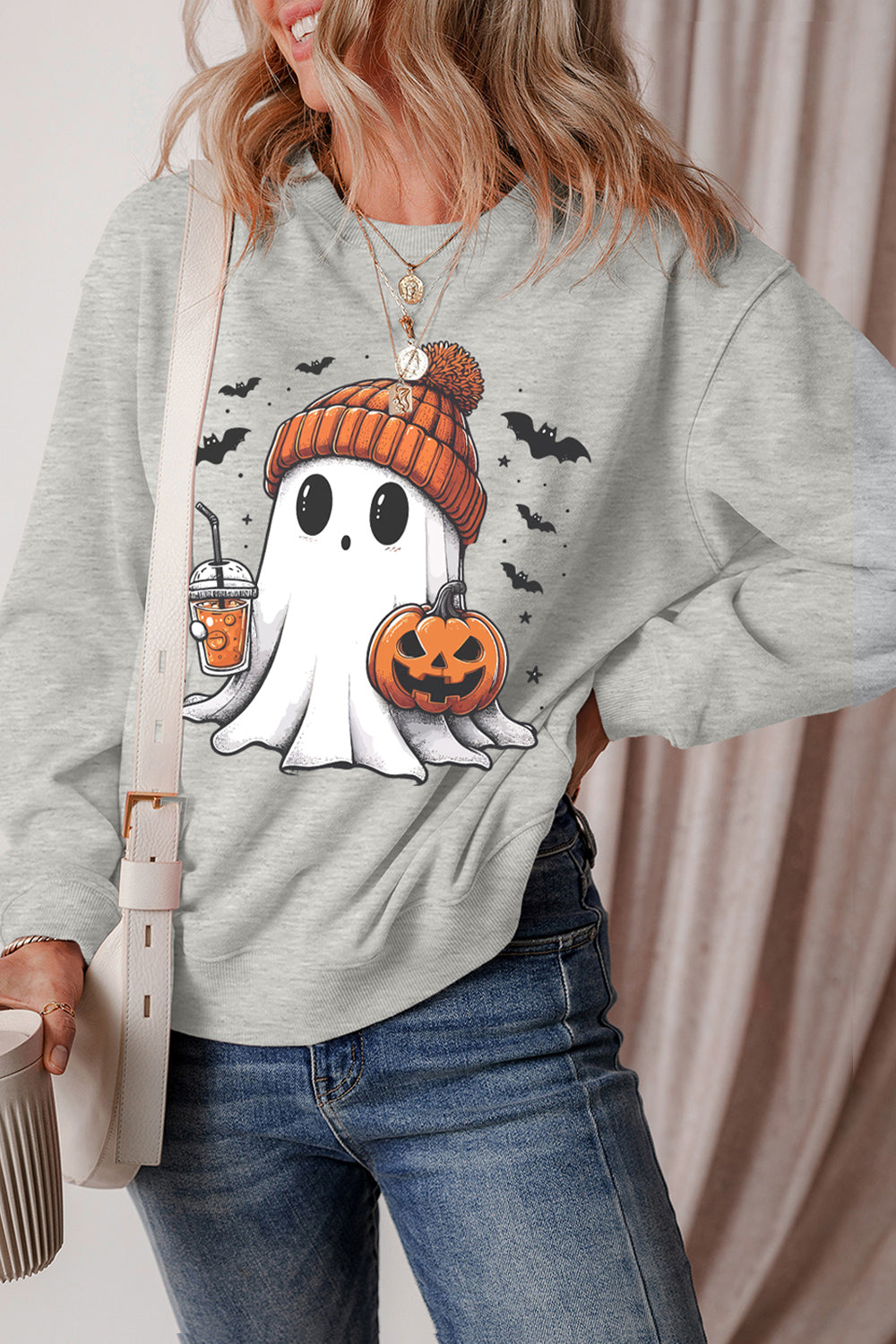 Ghost Round Neck Long Sleeve Sweatshirt - Charming Charlie