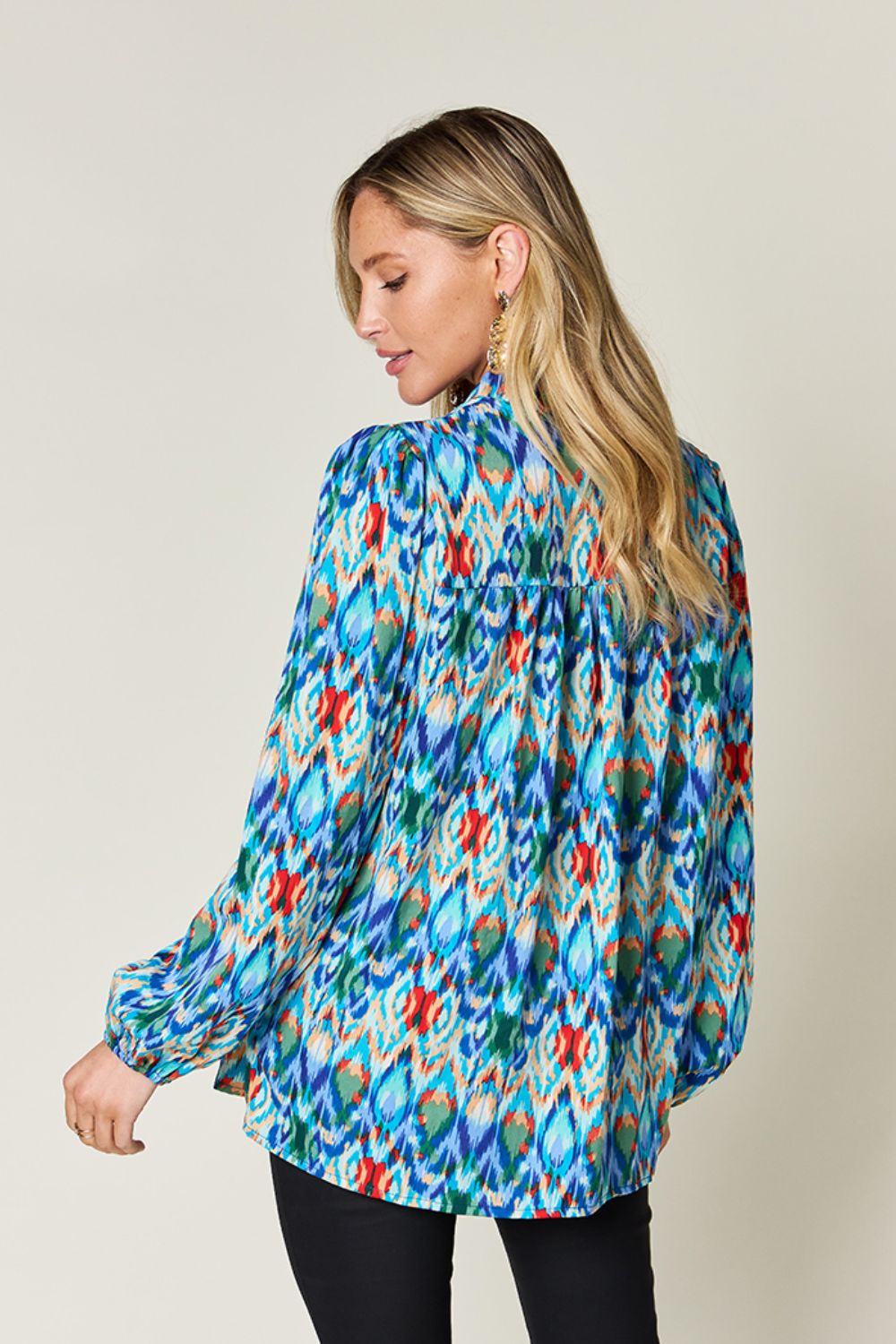 Double Take Full Size Printed Balloon Sleeve Blouse - Charming Charlie