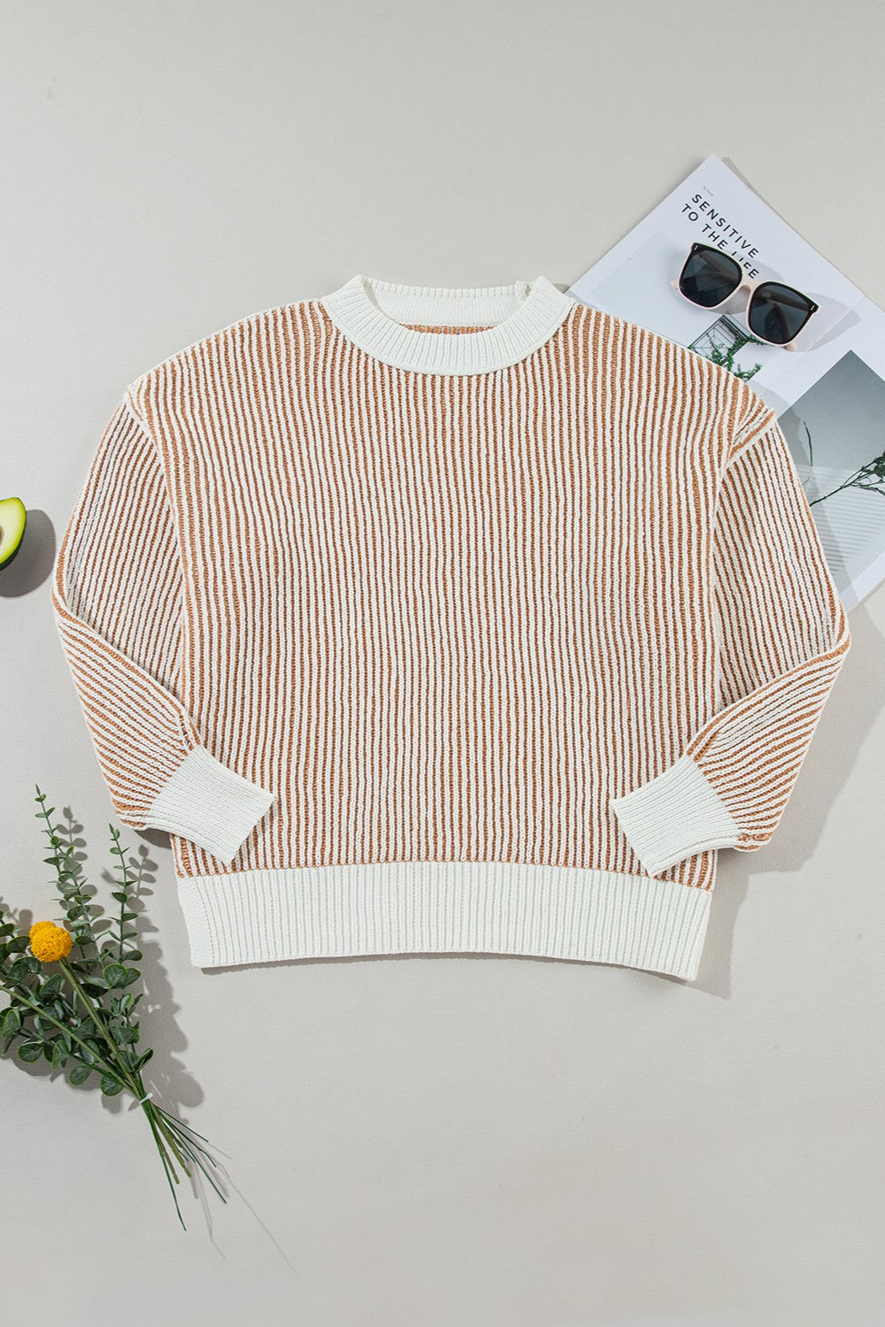 Round Neck Dropped Shoulder Sweater - Charming Charlie