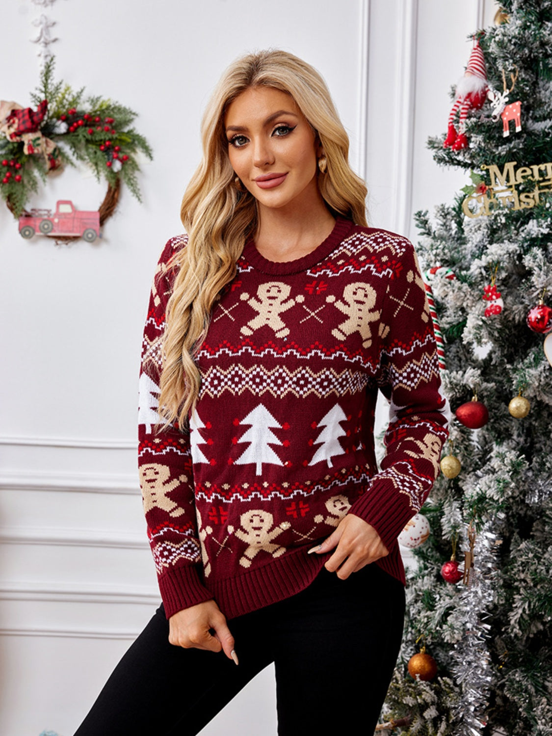 Gingerbread Round Neck Long Sleeve Sweater - Charming Charlie
