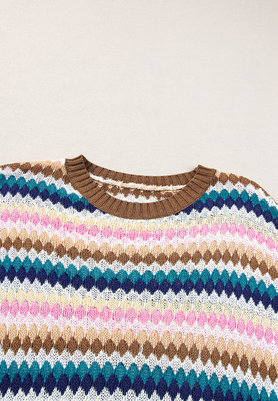 Contrast Round Neck Short Sleeve Sweater - Charming Charlie