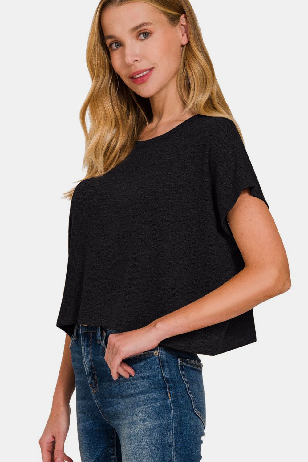 Zenana Round Neck Short Sleeve Crop T-Shirt - Charming Charlie