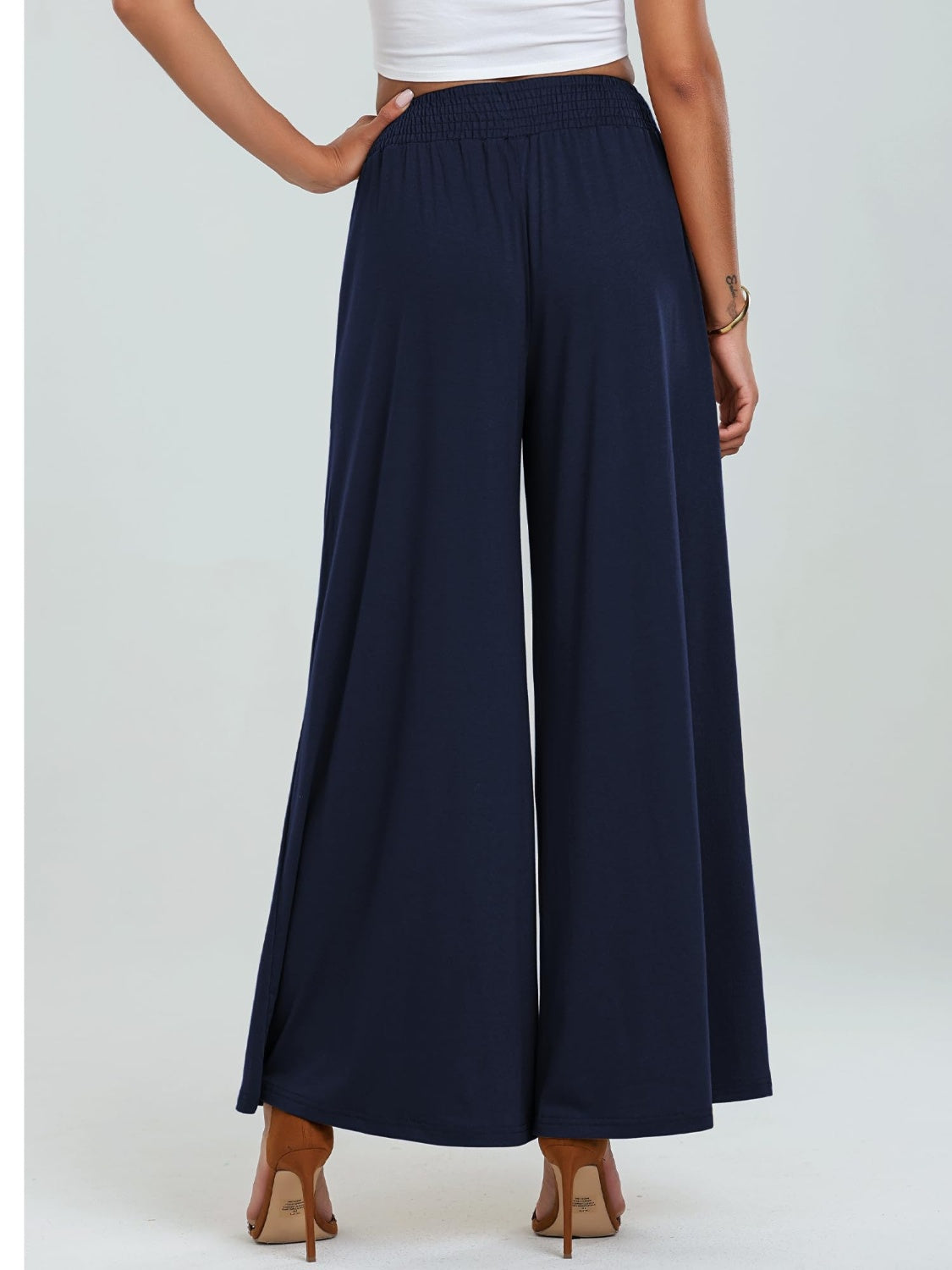 Pocketed Elastic Waist Wide Leg Pants - Charming Charlie