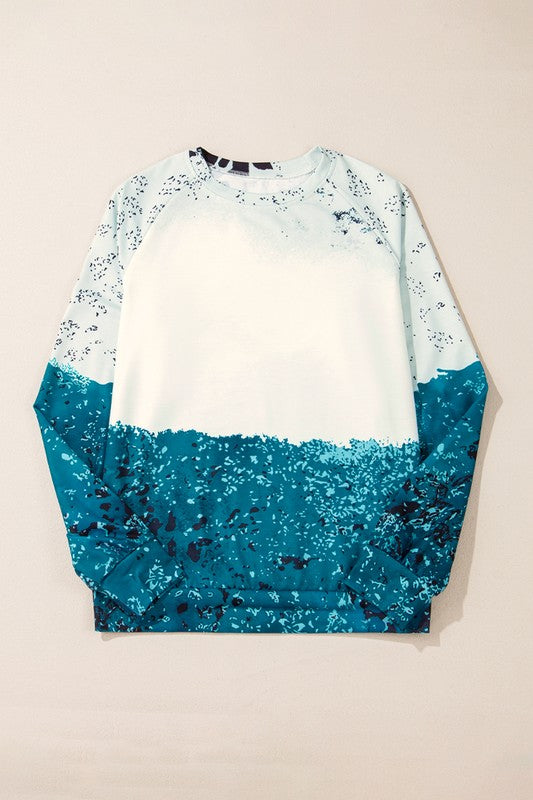 Blue Tie Dye Cow Color Block Pullover Sweatshirt - Charming Charlie