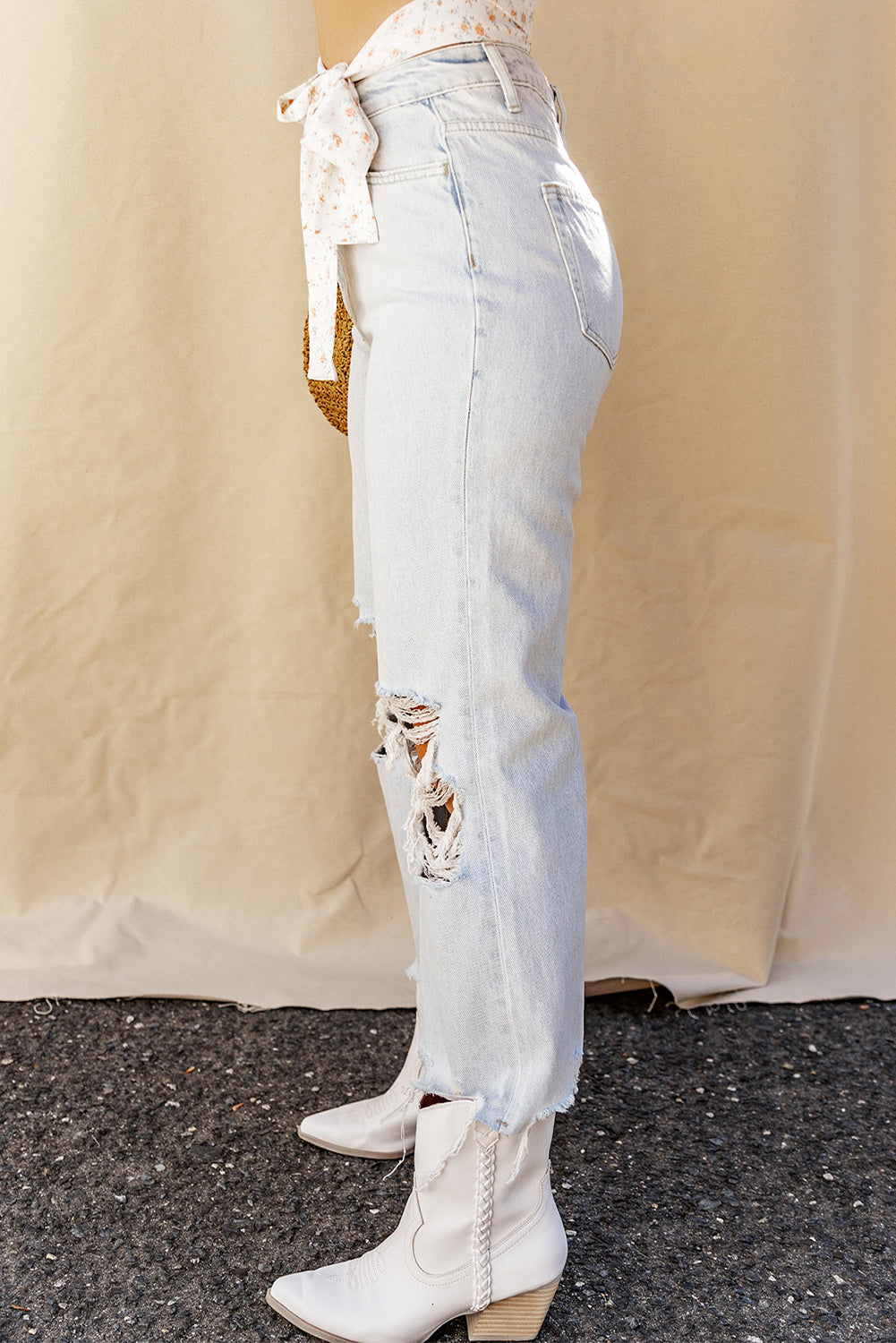 Distressed Raw Hem Jeans with Pockets - Charming Charlie