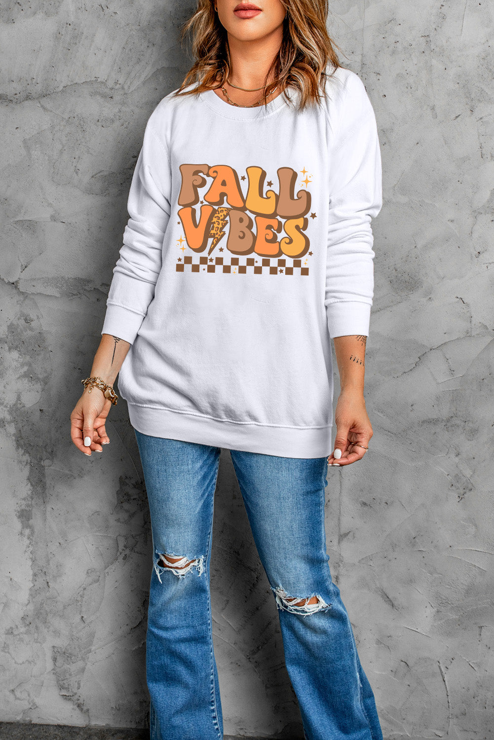 Letter Graphic Round Neck Long Sleeve Sweatshirt - Charming Charlie