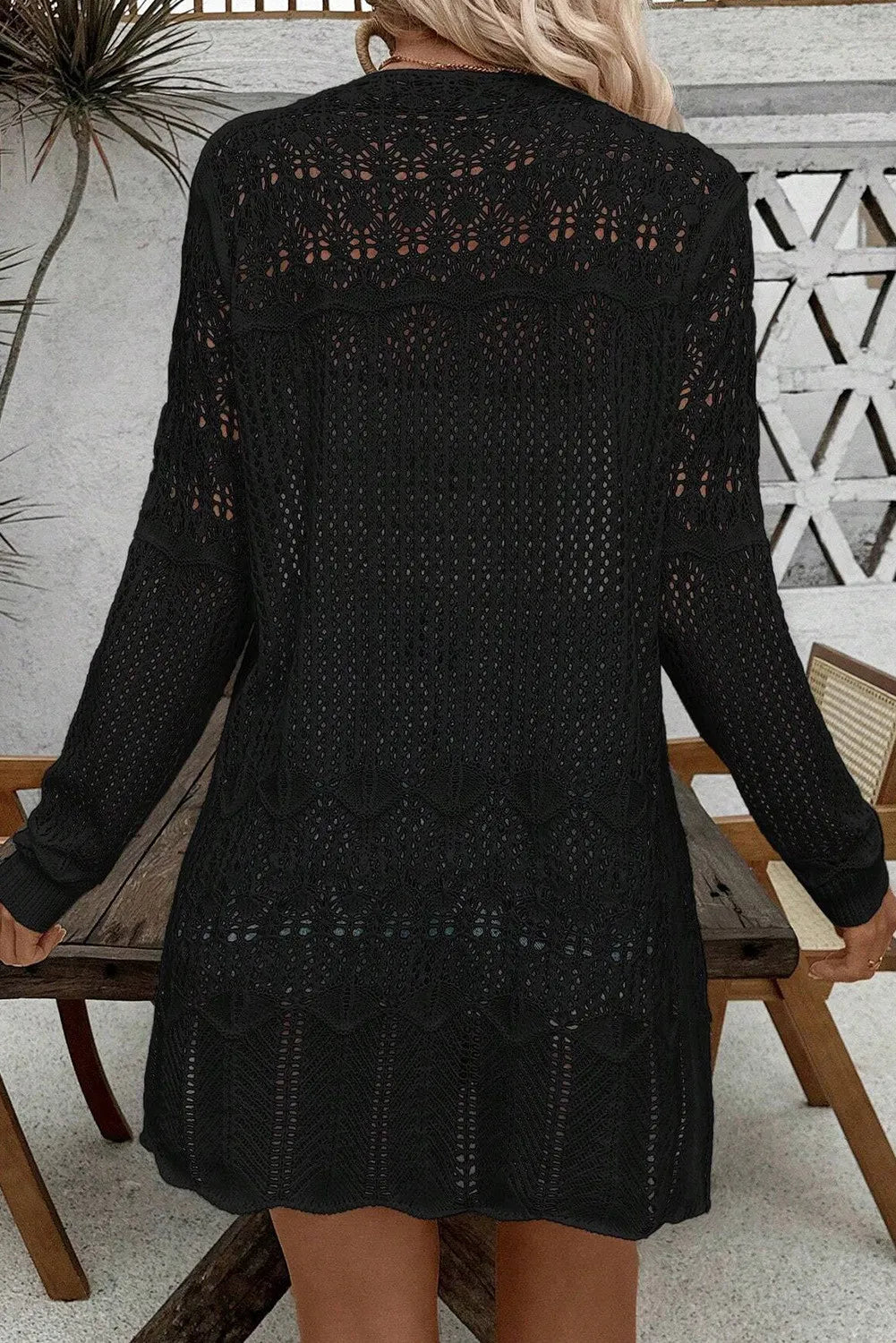 Openwork Open Front Long Sleeve Cardigan - Charming Charlie