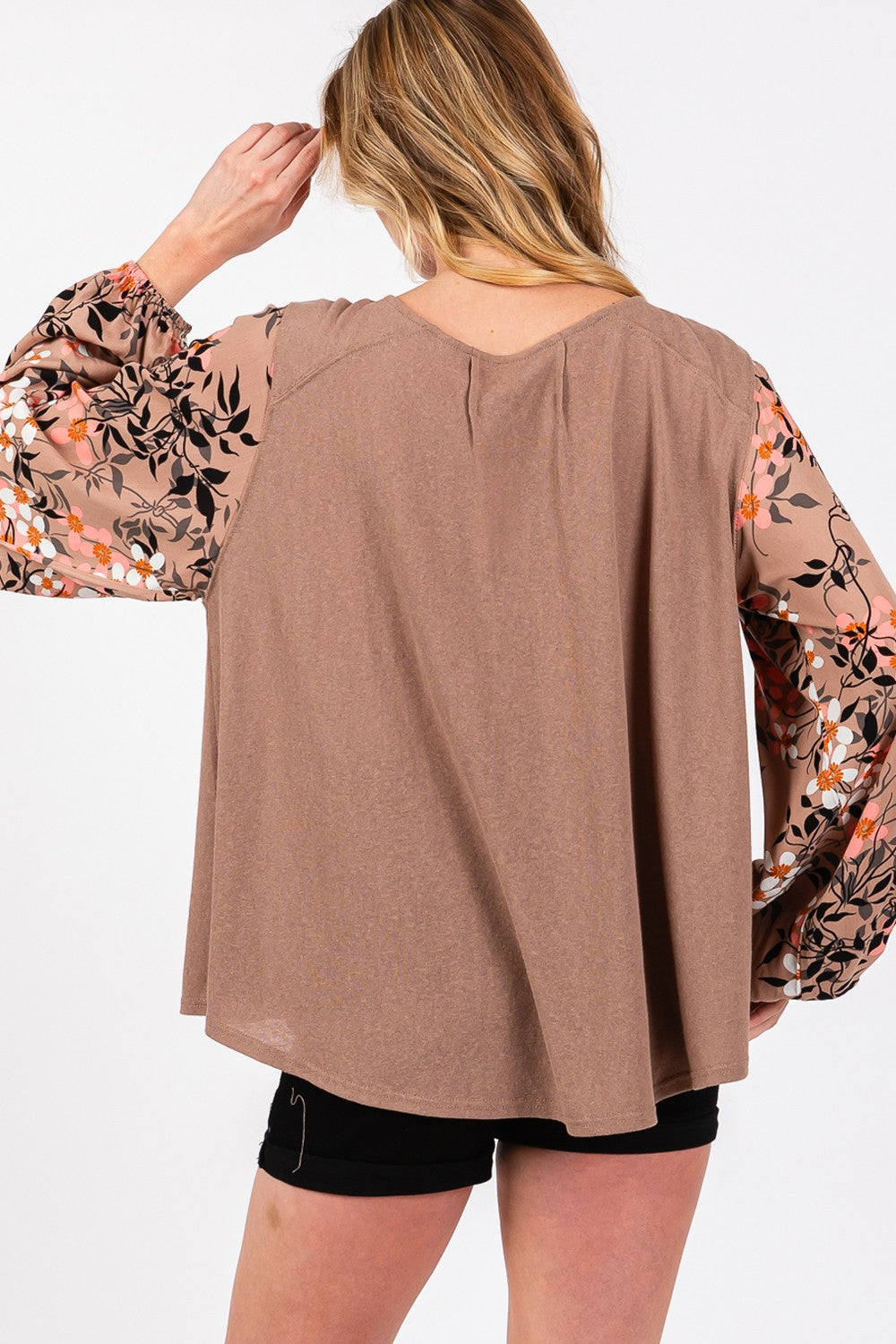 SAGE + FIG Floral Long Sleeve Front Pleated Detail Blouse - Charming Charlie