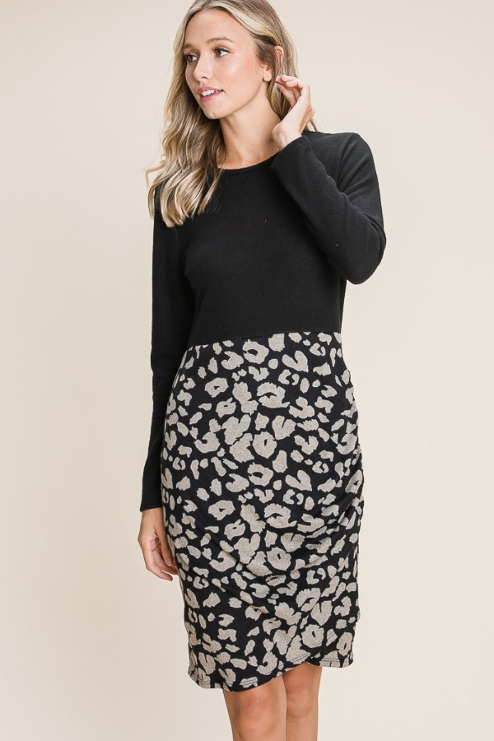 BOMBOM Leopard Color Block Knit Dress - Charming Charlie