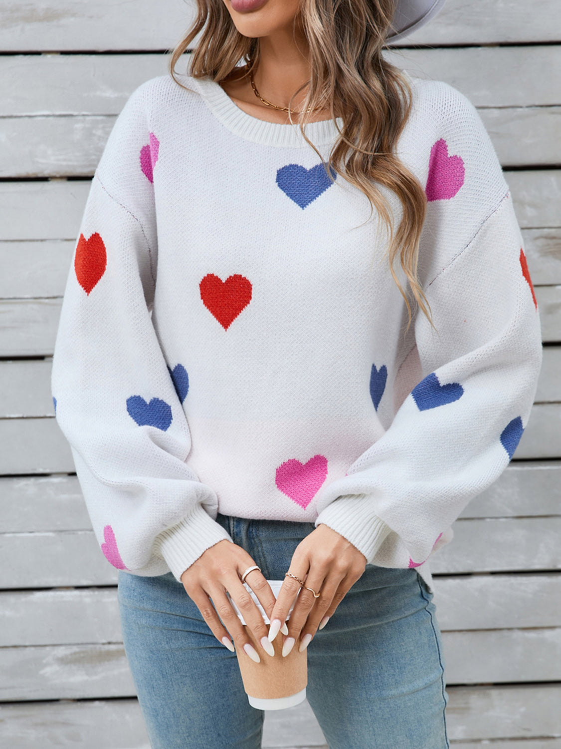 Angel Wings Heart Round Neck Long Sleeve Sweater - Charming Charlie