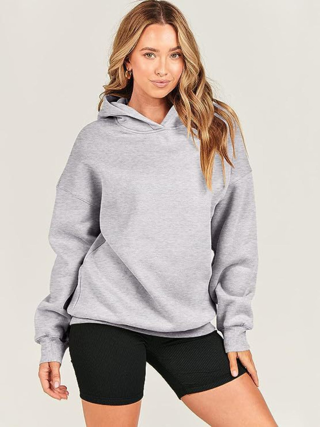 Dropped Shoulder Long Sleeve Hoodie - Charming Charlie