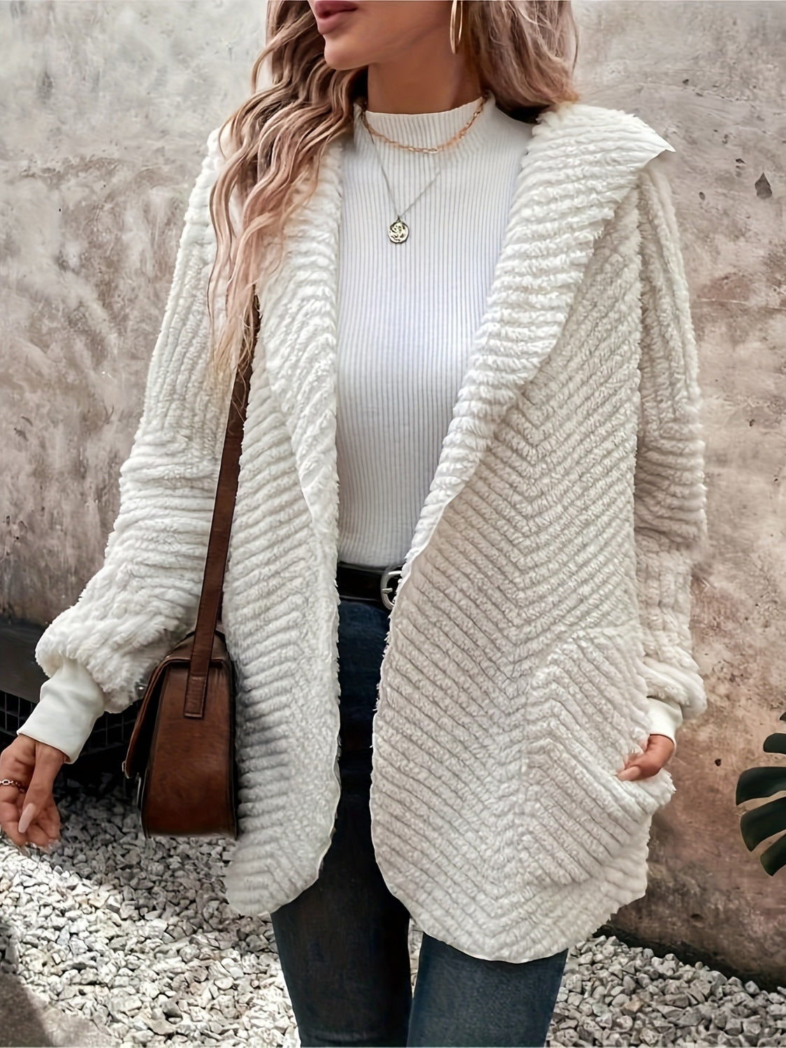Open Front Long Sleeve Hooded Fuzzy Cardigan - Charming Charlie