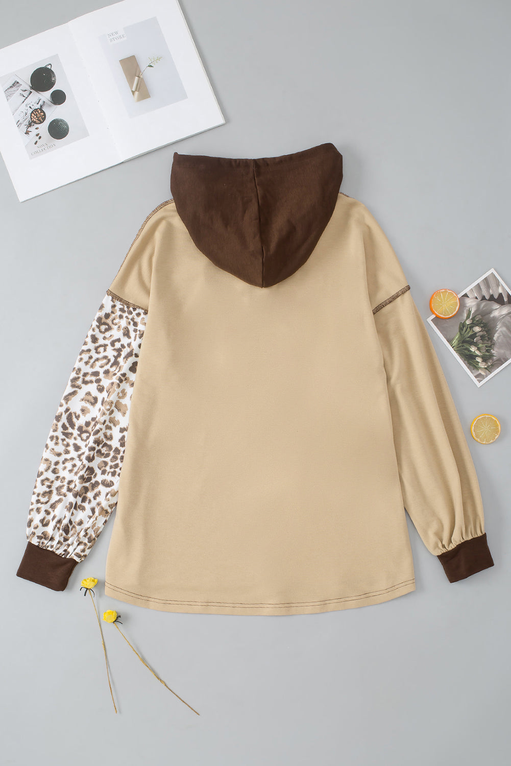 Leopard Drawstring Chest Pocket Hoodie - Charming Charlie