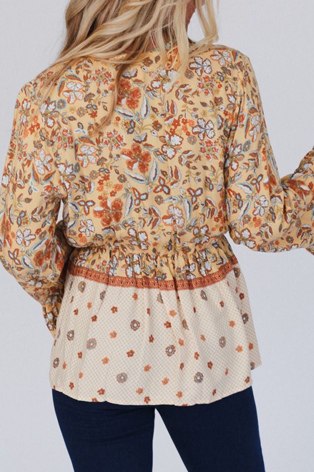 Peplum Printed Surplice Flare Sleeve Blouse - Charming Charlie