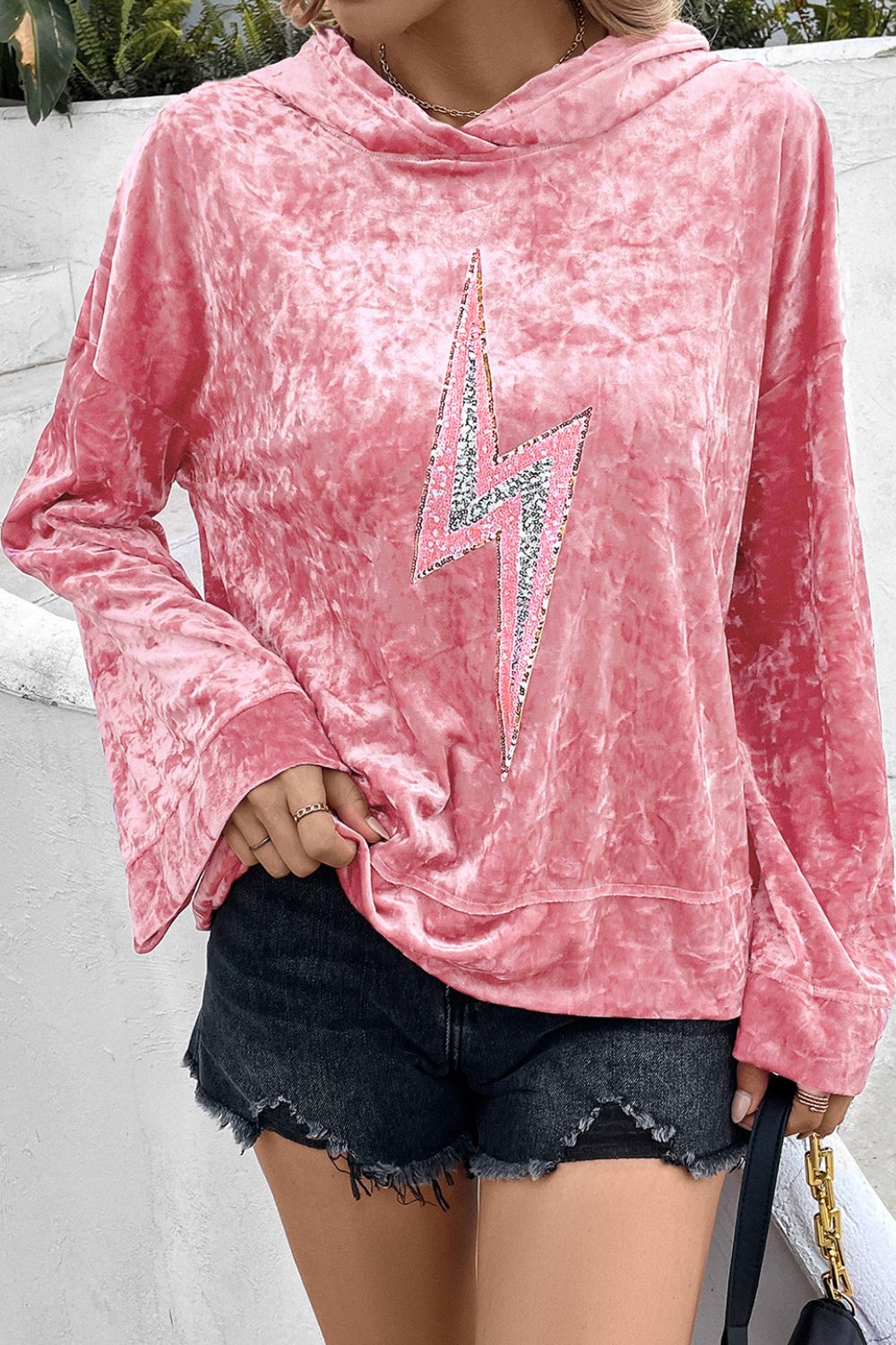 Thunderbolt Sequin Long Sleeve Hoodie - Charming Charlie