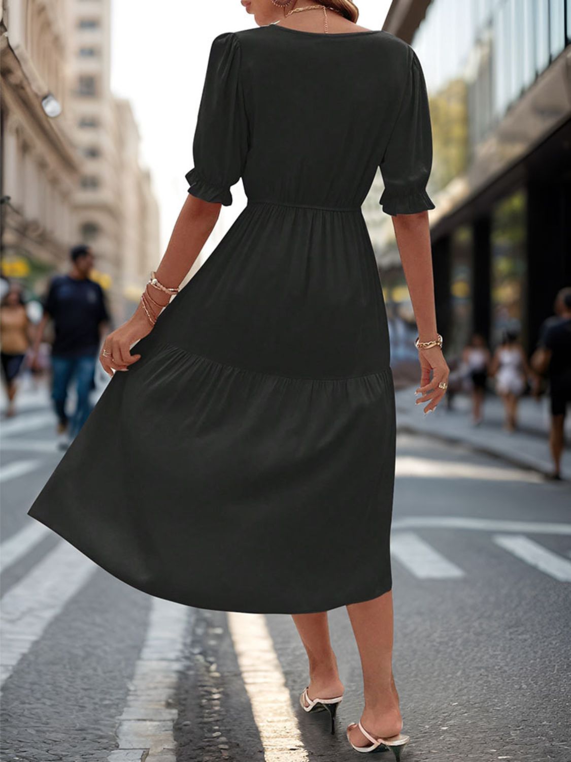 Ruched V-Neck Half Sleeve Midi Dress - Charming Charlie