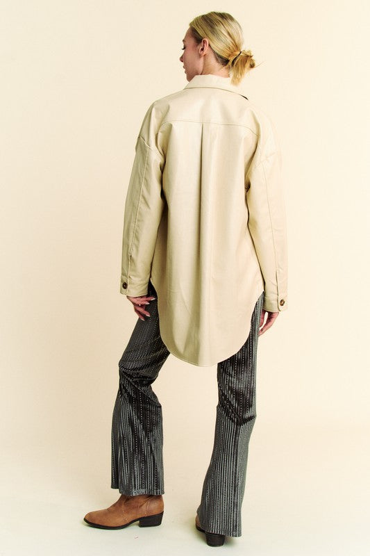 Davi & Dani Faux Leather Button Up Jacket with Chest Pockets - Charming Charlie
