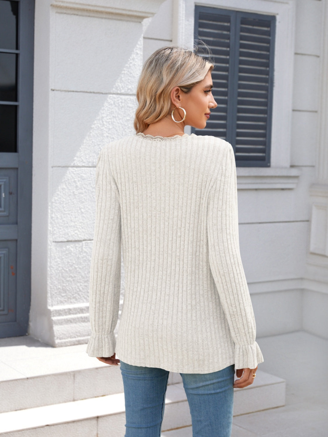 Lace Detail V-Neck Long Sleeve T-Shirt - Charming Charlie