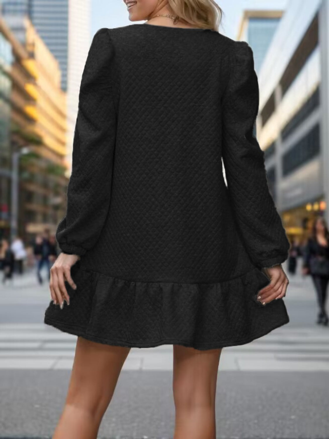 Round Neck Long Sleeve Mini Dress - Charming Charlie