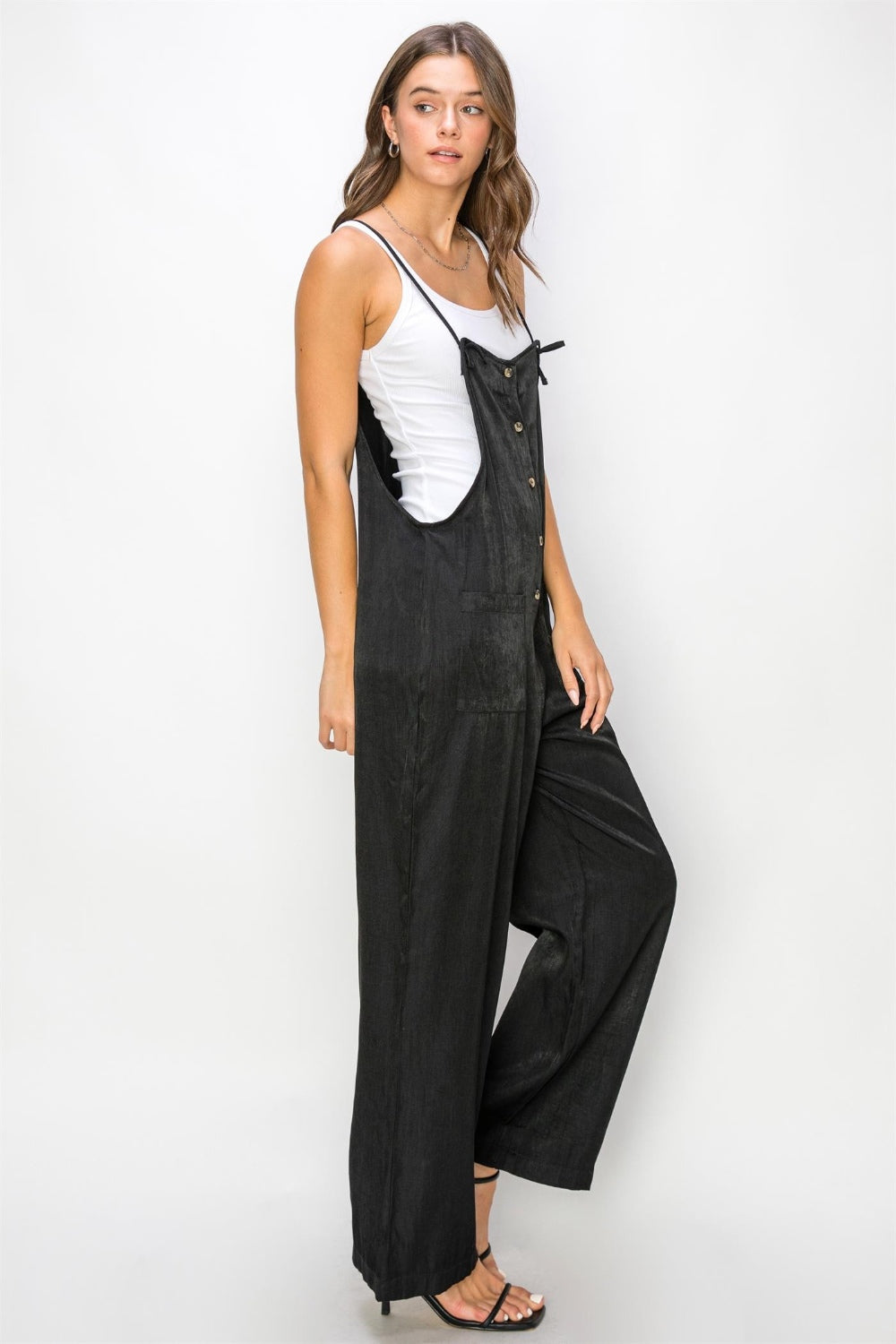HYFVE Half Button Sleeveless Straight Jumpsuit - Charming Charlie