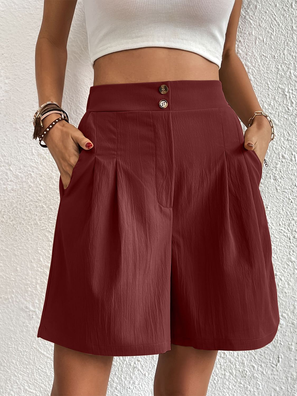 Pocketed Half Elastic Waist Shorts - Charming Charlie