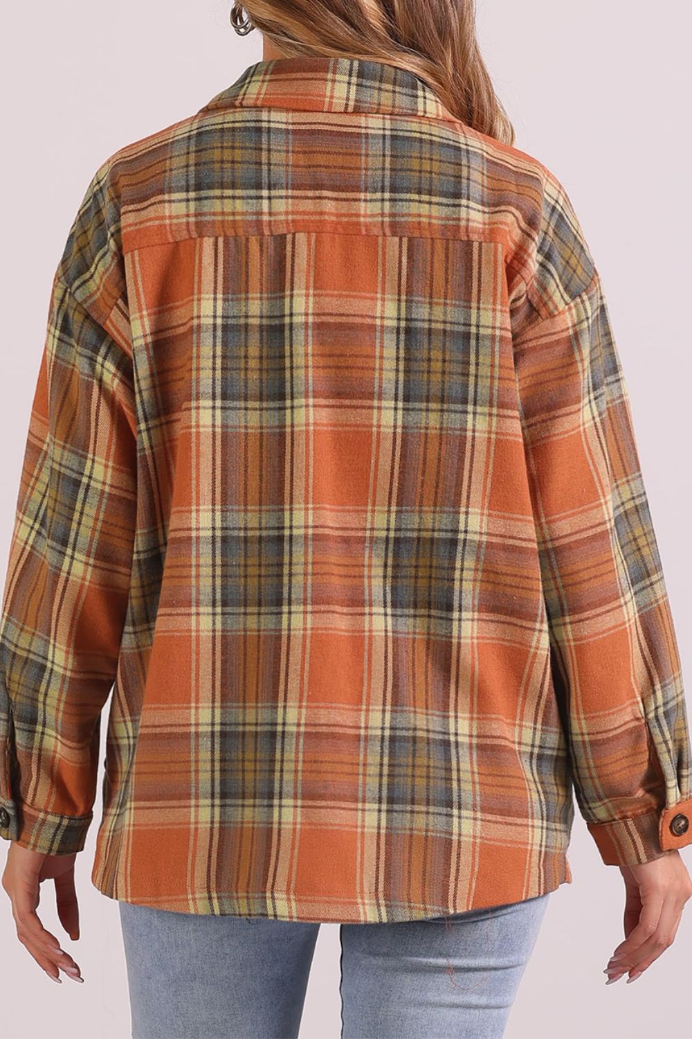 Plaid Collared Neck Long Sleeve Shirt with Chest Pockets - Charming Charlie