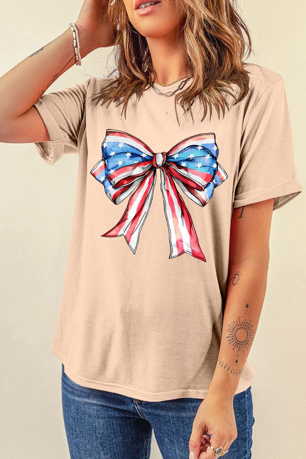 Bow Graphic Round Neck Short Sleeve T-Shirt - Charming Charlie