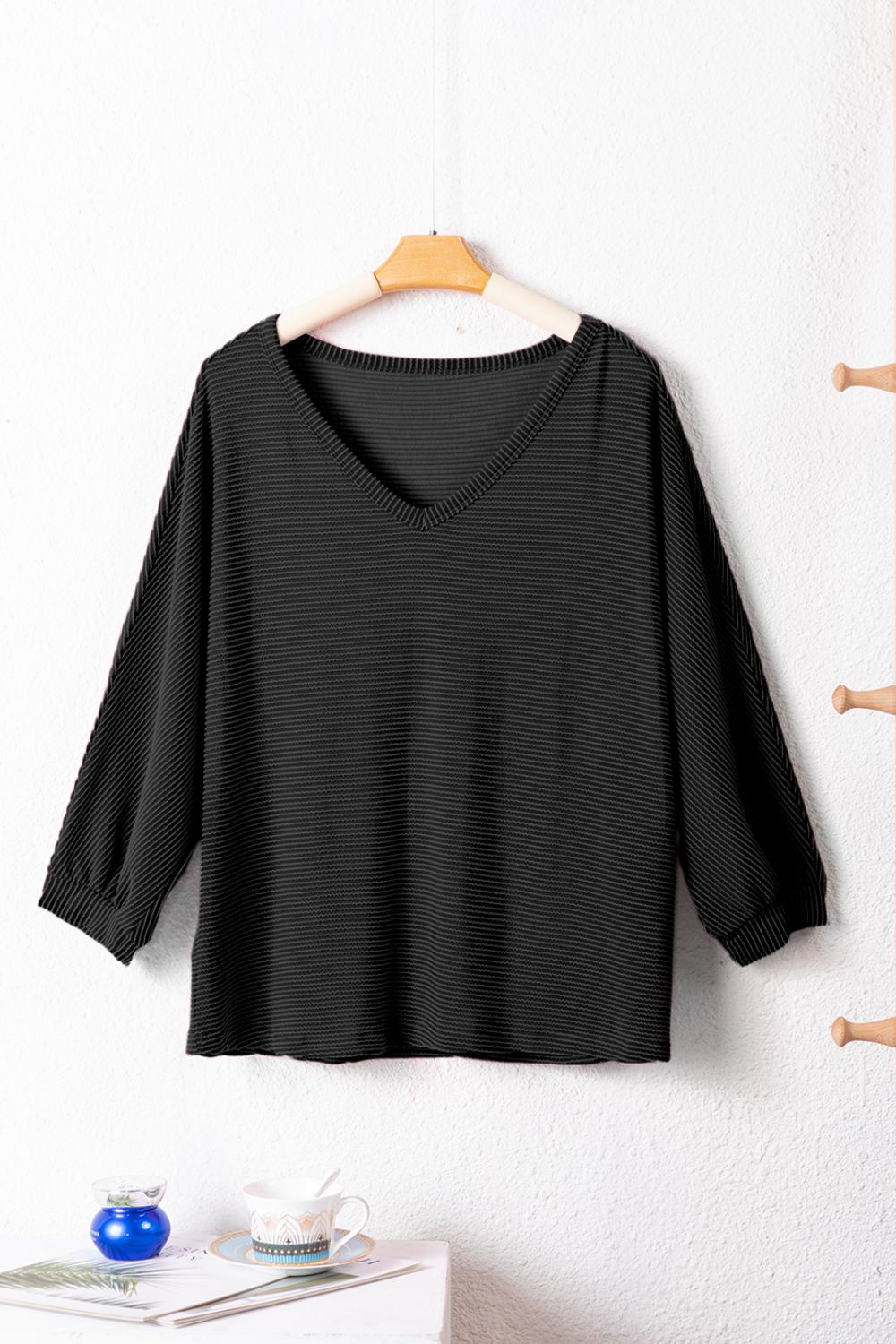 Texture V-Neck Long Sleeve Top - Charming Charlie