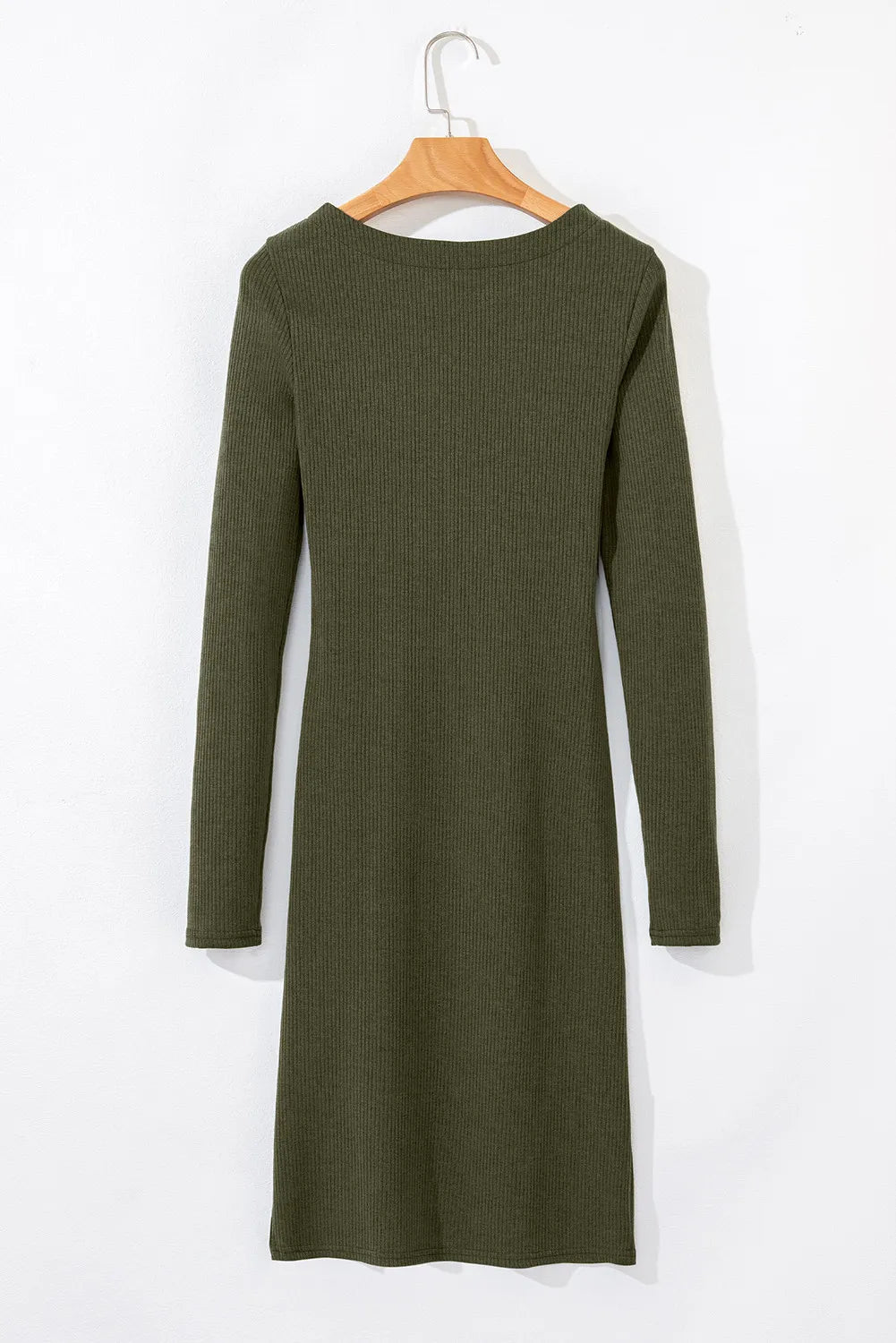 Slit Round Neck Long Sleeve Mini Dress - Charming Charlie