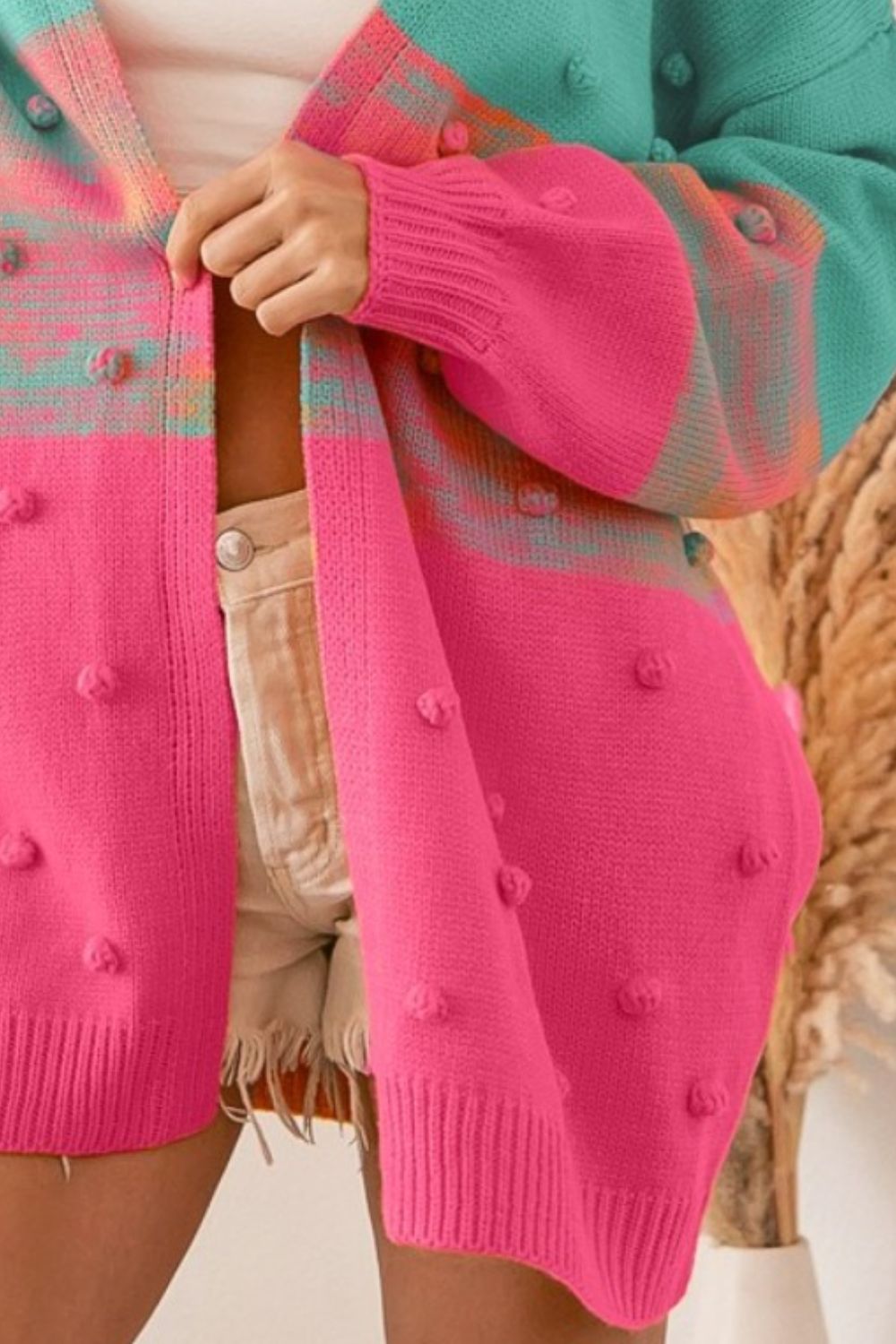 BiBi Color Block Ponpon Sweater Cardigan - Charming Charlie
