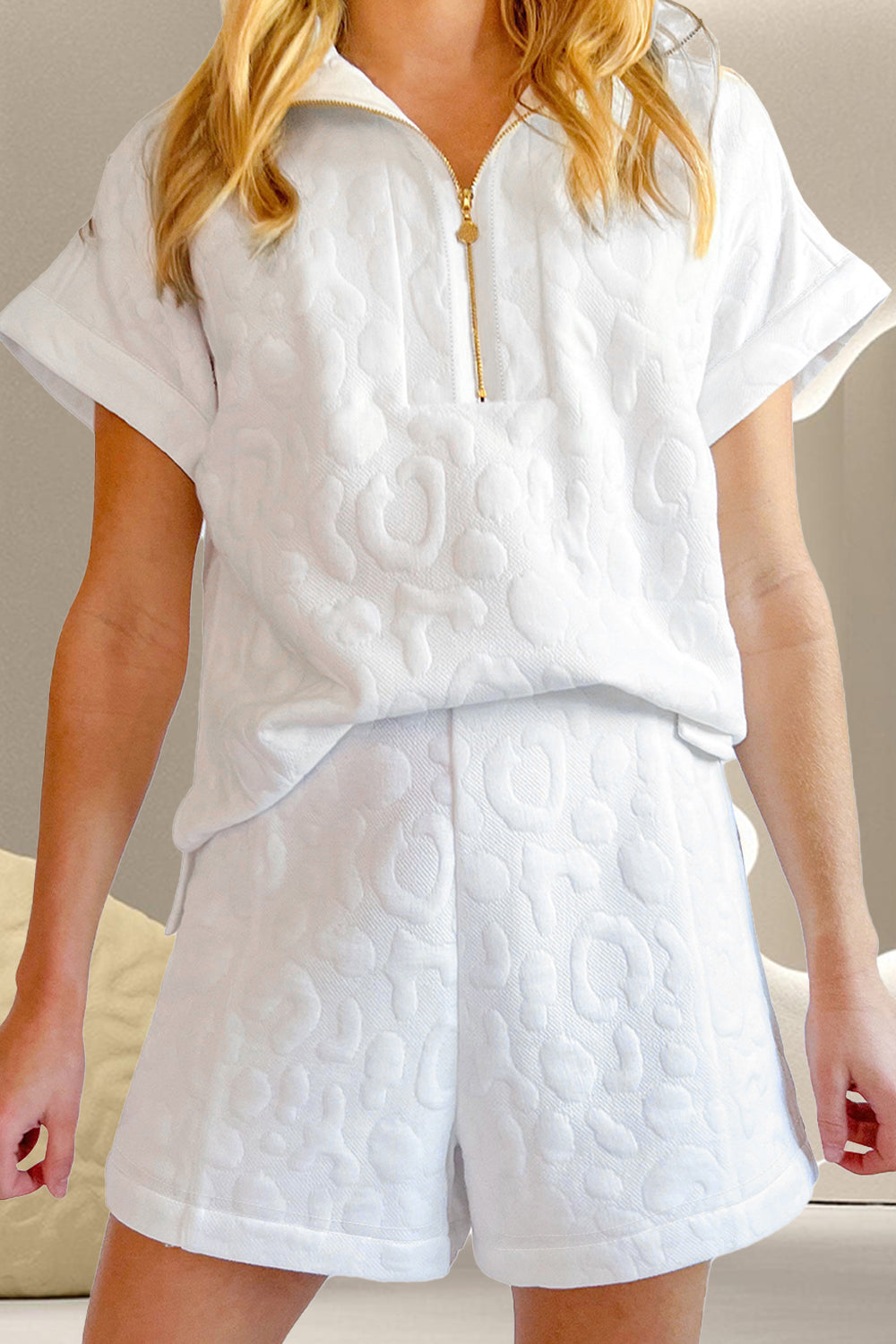 Half Zip Short Sleeve Top and Shorts Set - Charming Charlie