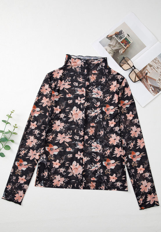Floral Mock Neck Long Sleeve Blouse - Charming Charlie