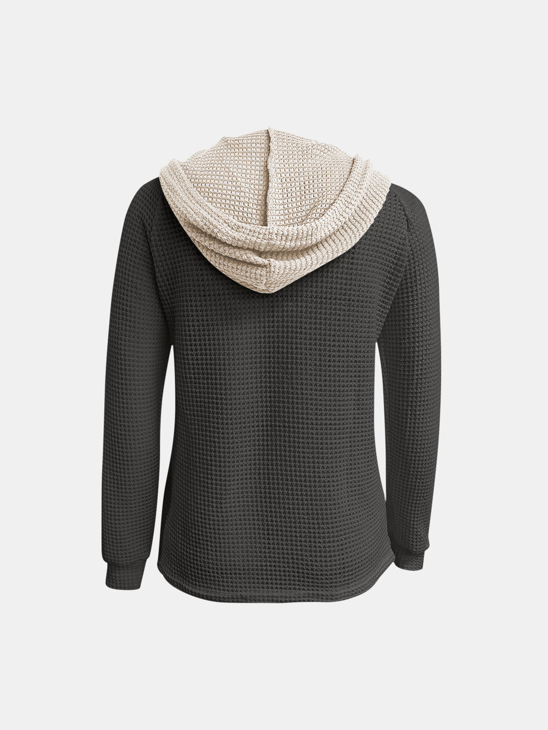 Full Size Waffle-Knit Contrast Long Sleeve Hoodie - Charming Charlie