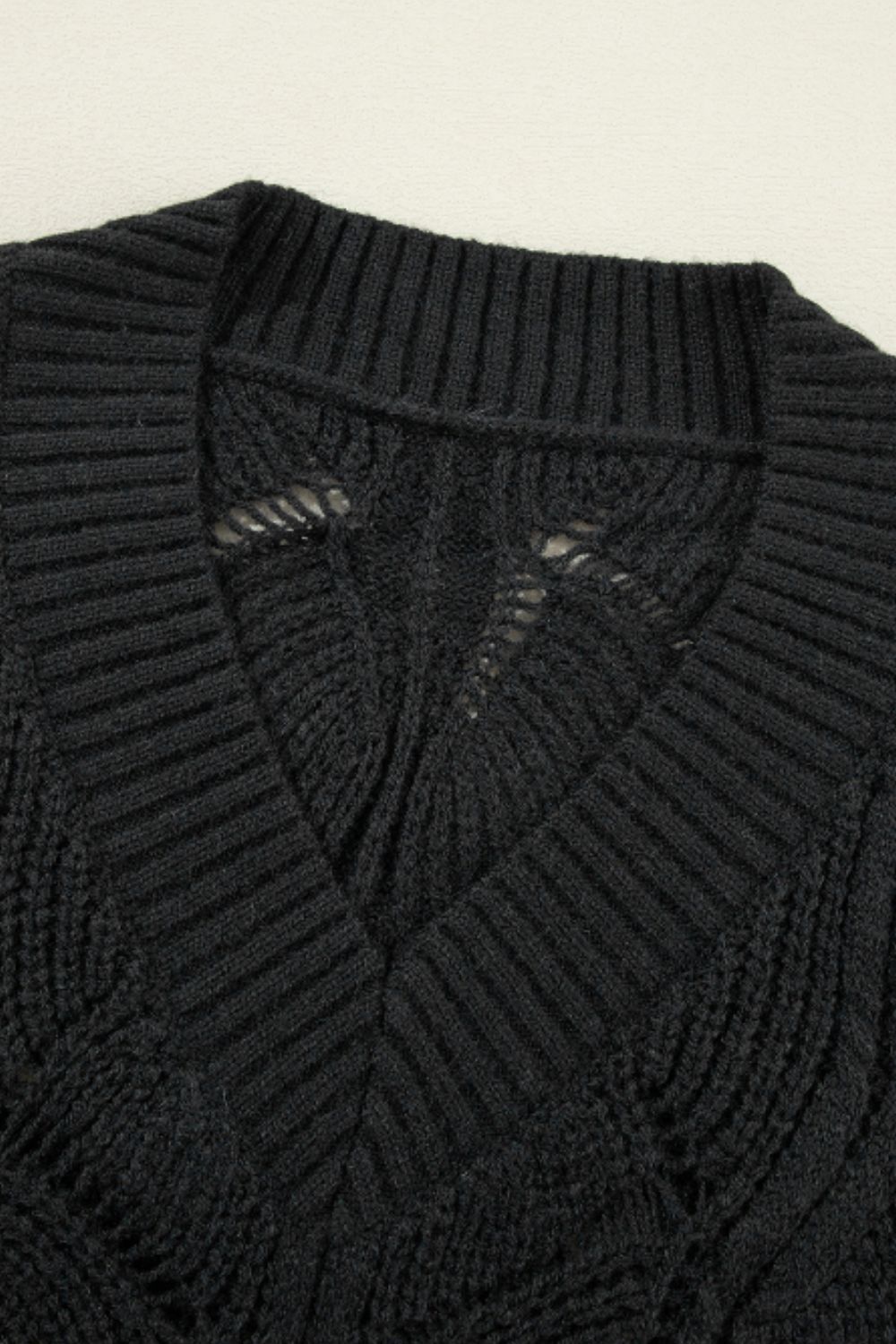 Openwork V-Neck Long Sleeve Sweater - Charming Charlie