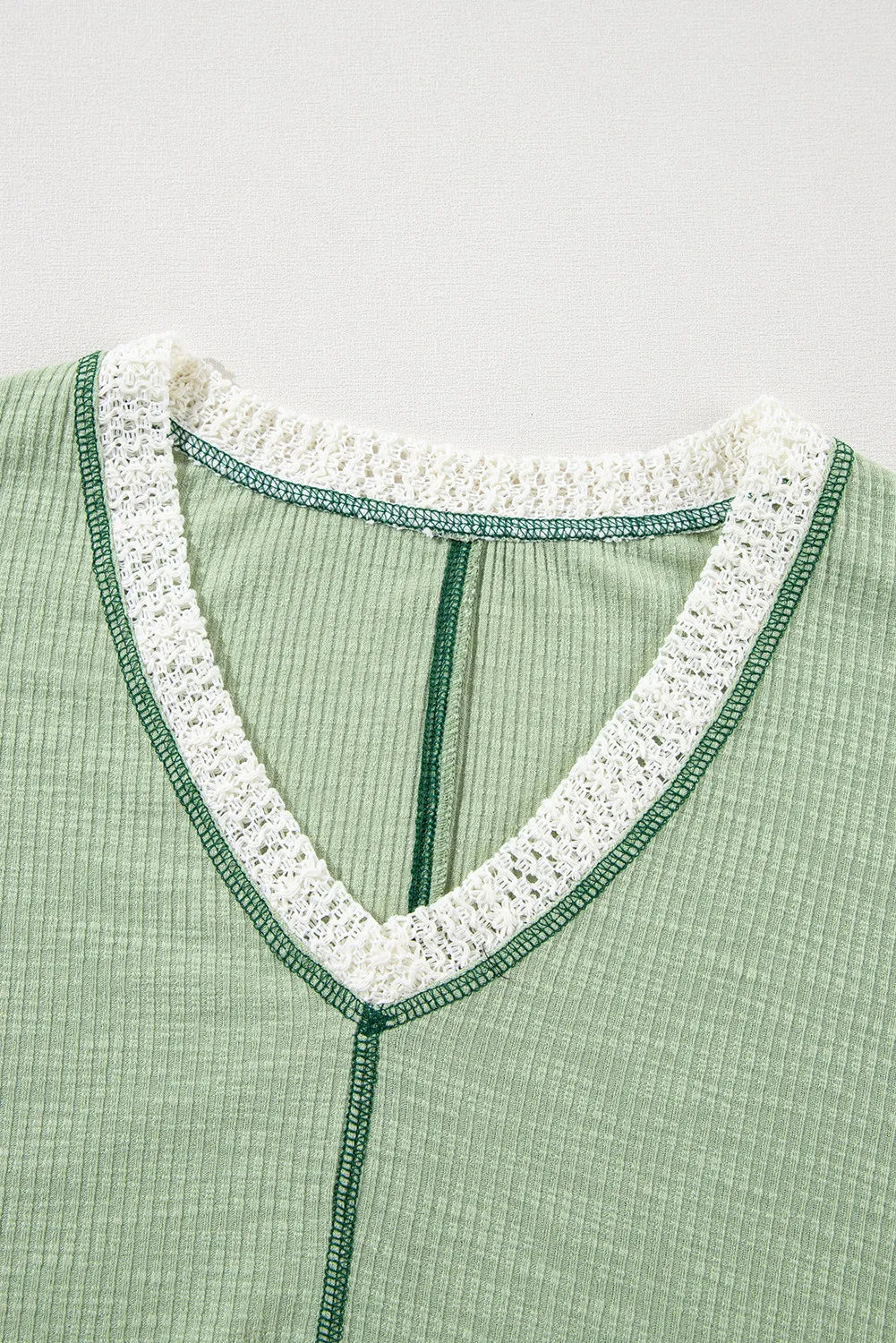 Lace Detail Contrast V-Neck Long Sleeve Blouse - Charming Charlie