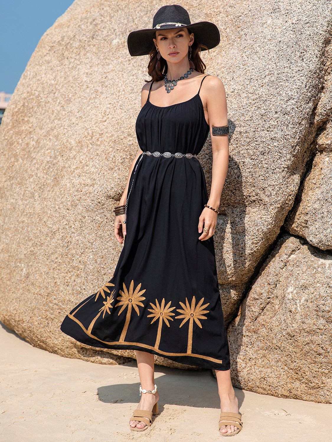 Embroidered Scoop Neck Midi Cami Dress - Charming Charlie