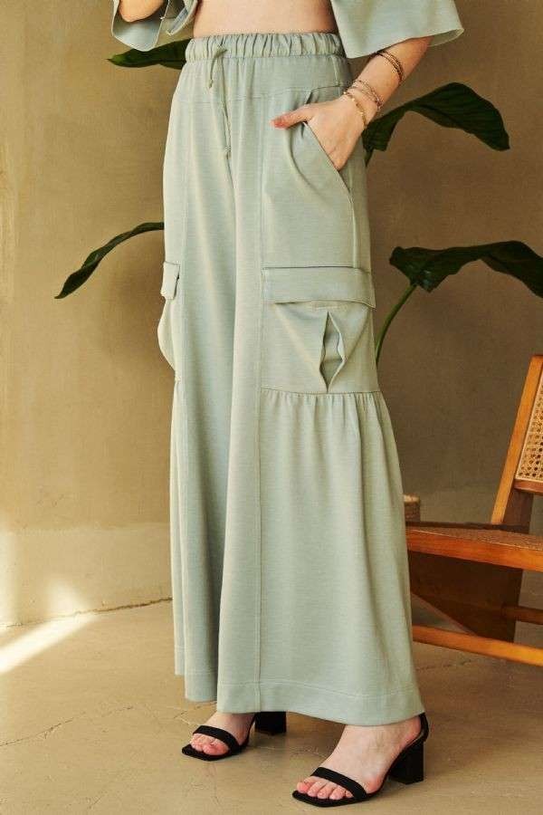 Davi & Dani Drawstring Ruched Detail Wide Leg Pants - Charming Charlie