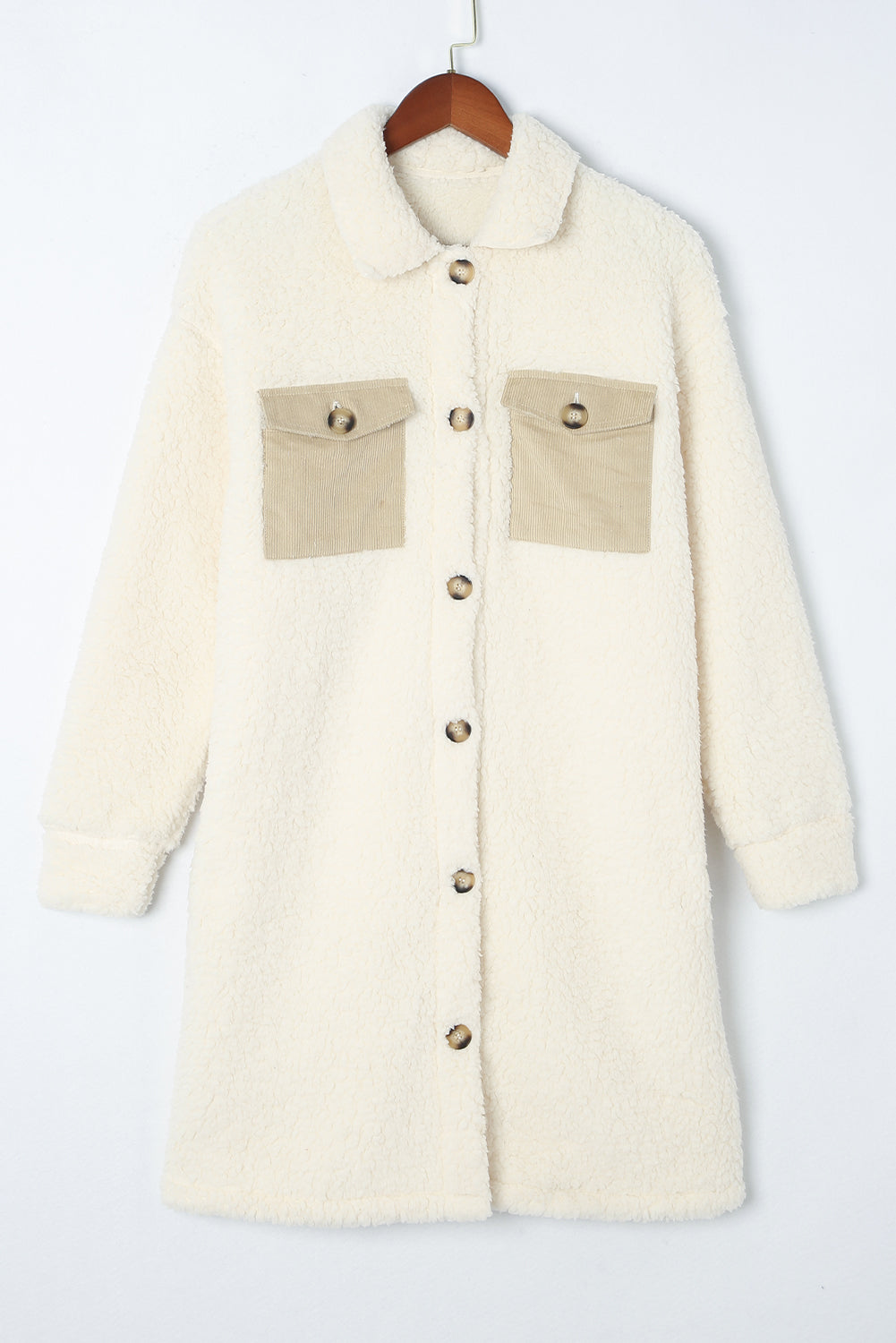 Collared Neck Long Sleeve Longline Teddy Jacket - Charming Charlie