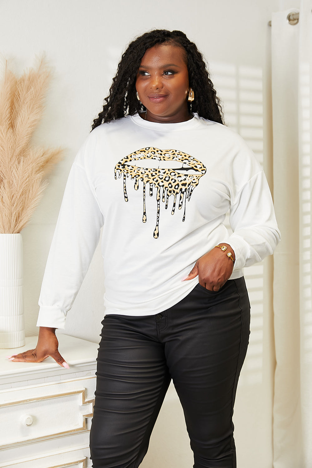 Simply Love Graphic Dropped Shoulder Round Neck Sweatshirt - Charming Charlie