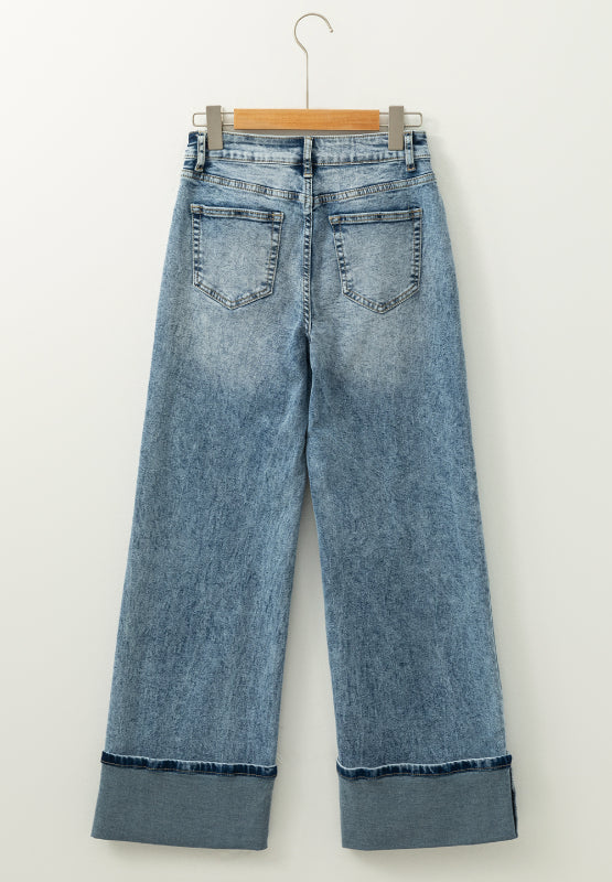Washed Wide Leg Jeans with Pockets - Charming Charlie