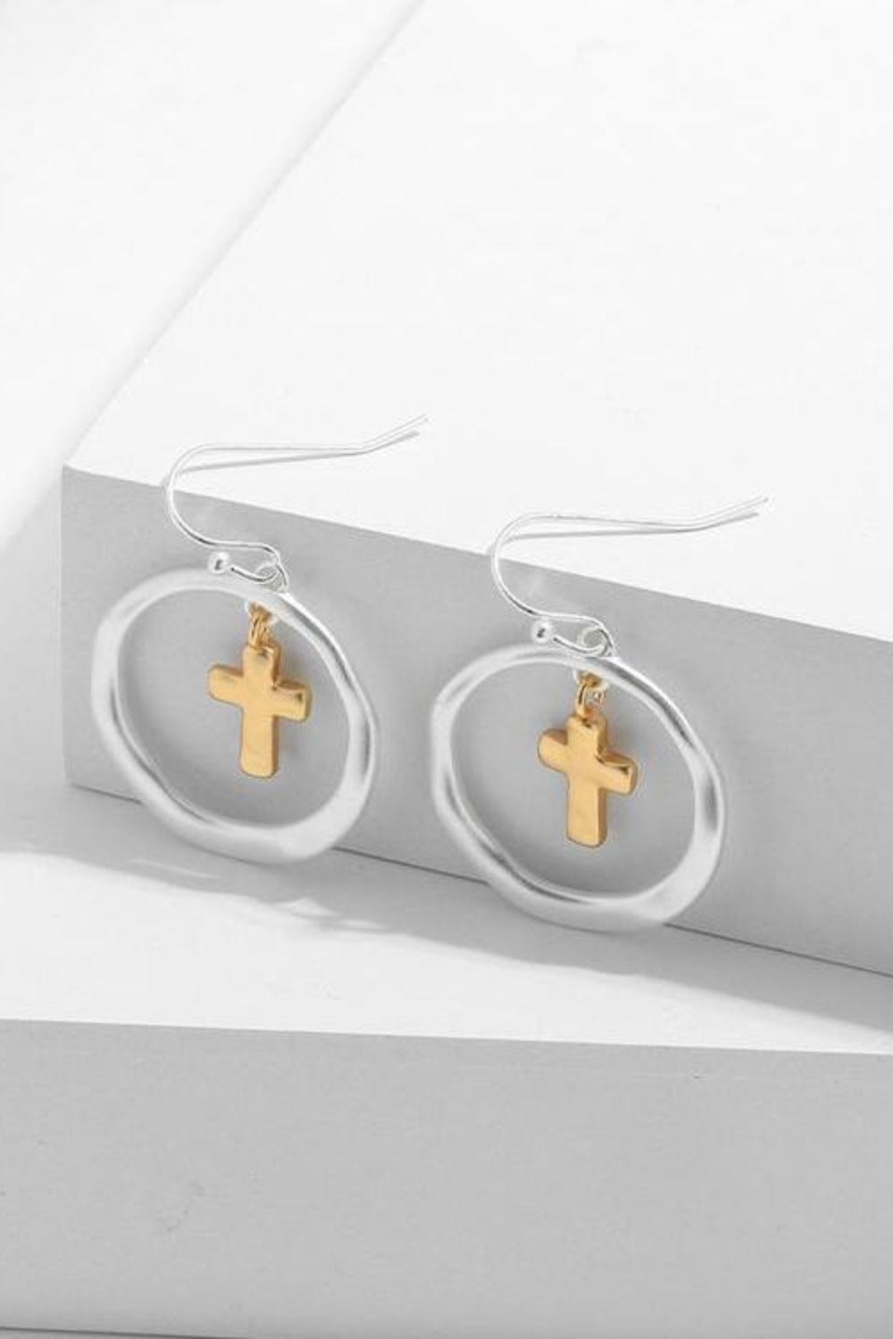 Brass Contrast Cross Dangle Earrings - Charming Charlie