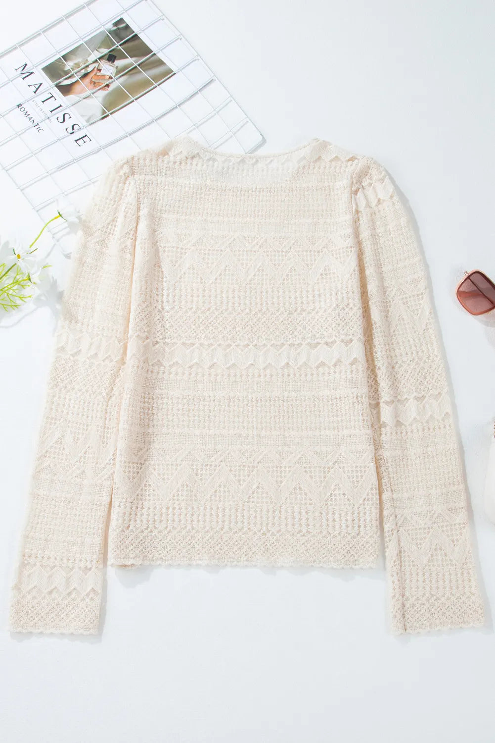Lace Round Neck Long Sleeve Blouse - Charming Charlie