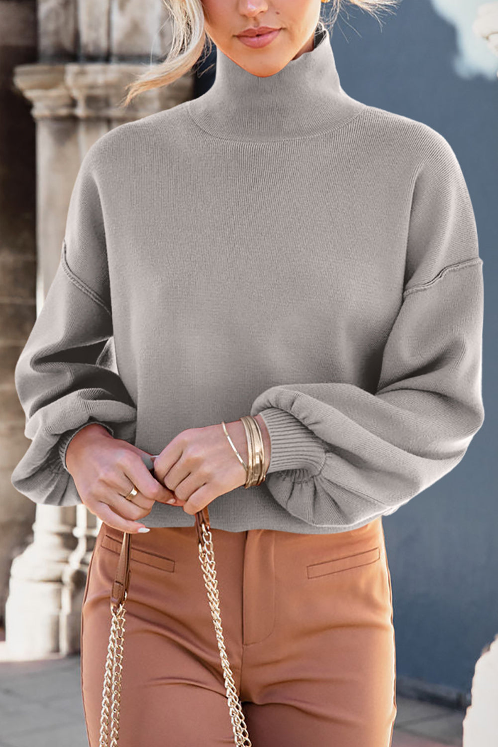 Mock Neck Dropped Shoulder Sweater - Charming Charlie
